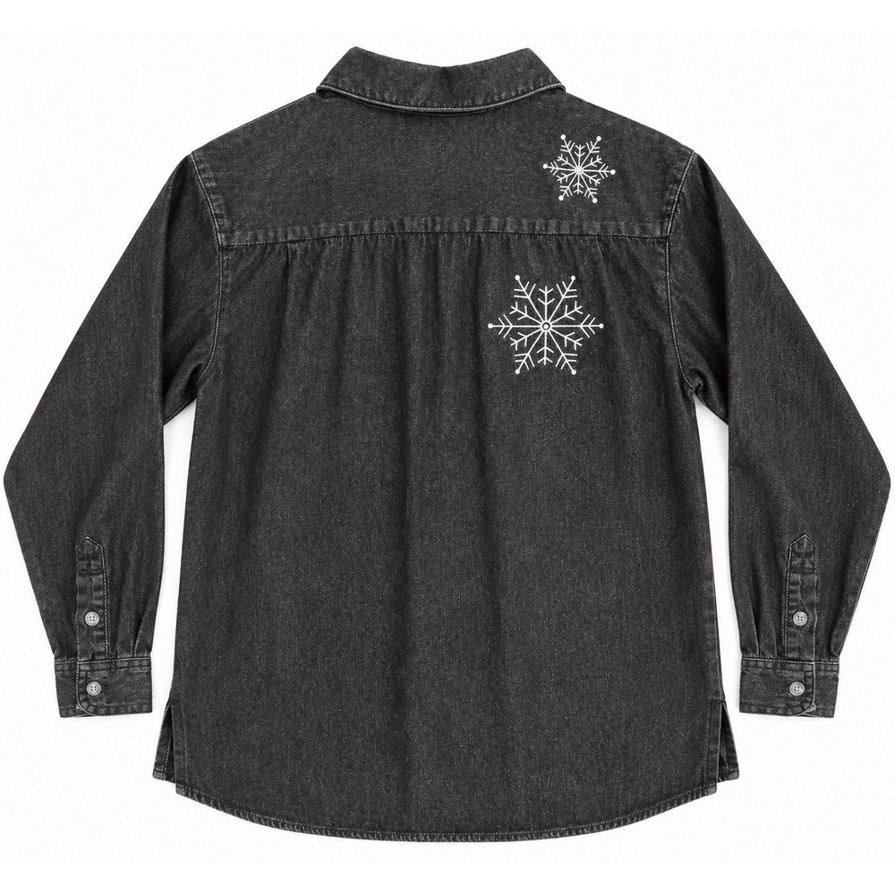Quacker Factory Snowflake Rhinestone Embroidered Denim Shirt Holiday Small - Picture 2 of 9